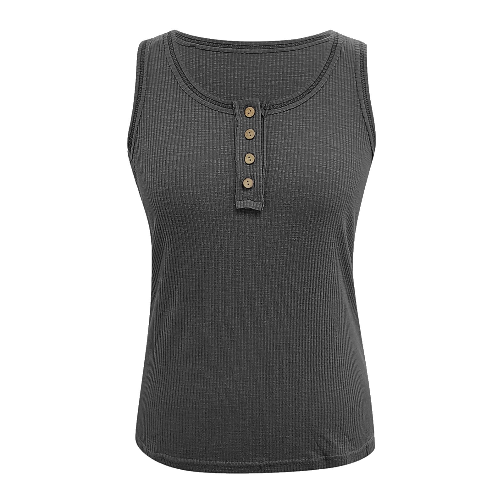 thumbnail image 4 of Chaleco sin mangas con botones para mujer: camiseta informal de cuello redondo de punto, diseño tipo sujetador con encaje, tirantes ajustables, 4 of 5